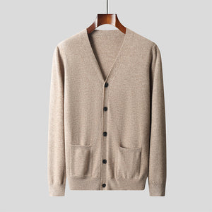 Wool Knit Cardigan Men's Casual V-neck Sweater Coat